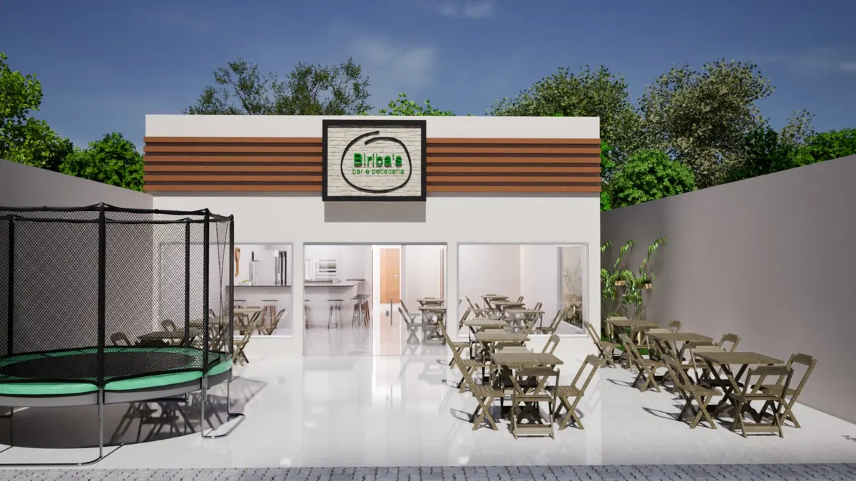 Maquete eletrônica de bar e petiscaria com área externa
