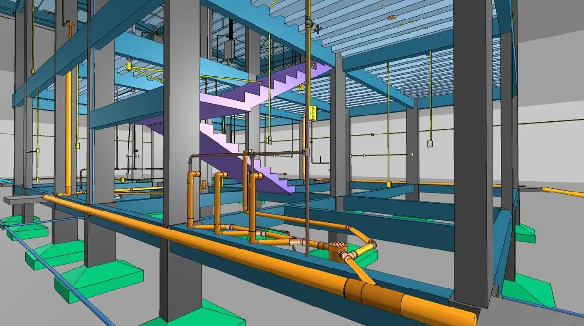 Modelagem BIM de estrutura metálica com instalações hidráulicas